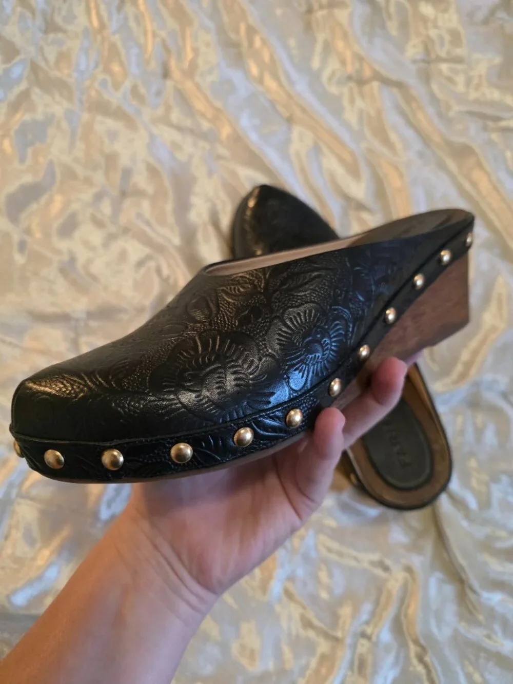 Black Embossed Wedge Clog - Picture 4 of 6